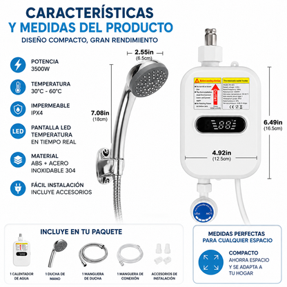Agua caliente al instante en solo 3 segundos /  Calentador de Agua Instantáneo con Ducha LED
