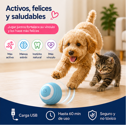 Pelota Interactiva para Mascotas Diversión y Ejercicio + Hasta 60 Minutos Continuos