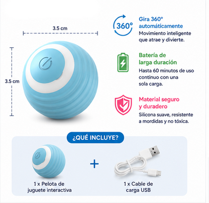 Pelota Interactiva para Mascotas Diversión y Ejercicio + Hasta 60 Minutos Continuos