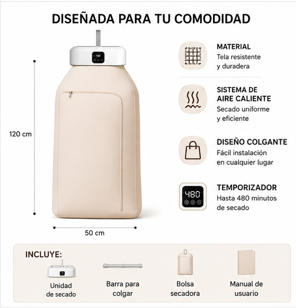 Secadora Portátil Colgante – Ropa seca y sin malos olores en minutos / #1 en ventas