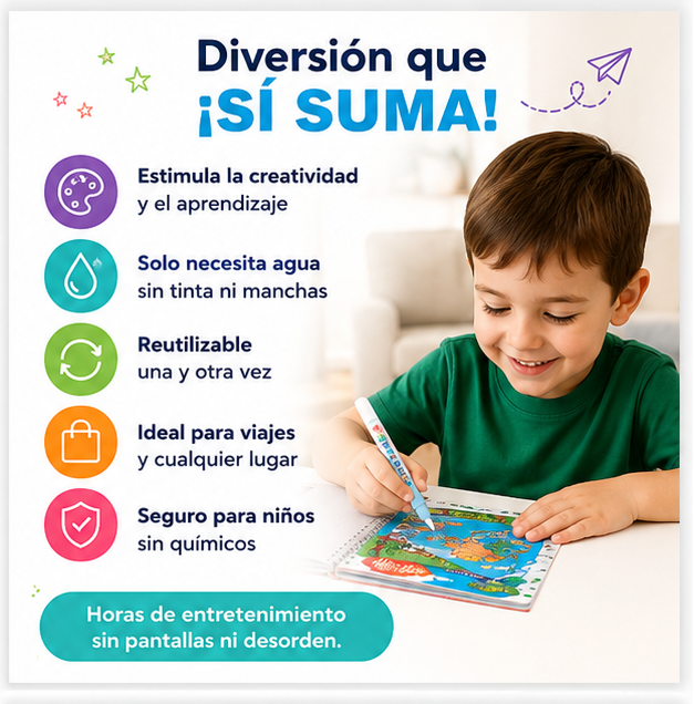 Pack x 2 Libros Mágico para Colorear con Agua - Reutilizable para Niños 🚸 Diversión Sin Manchas Aprender jugando 🖍️🌈