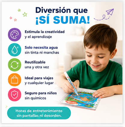 Pack x 2 Libros Mágico para Colorear con Agua - Reutilizable para Niños 🚸 Diversión Sin Manchas Aprender jugando 🖍️🌈