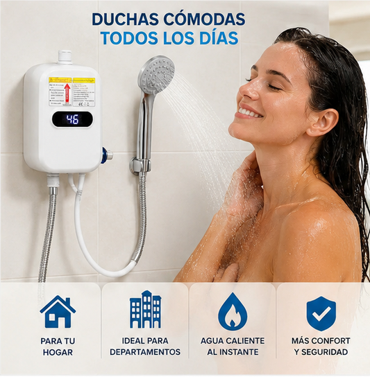 Agua caliente al instante en solo 3 segundos /  Calentador de Agua Instantáneo con Ducha LED