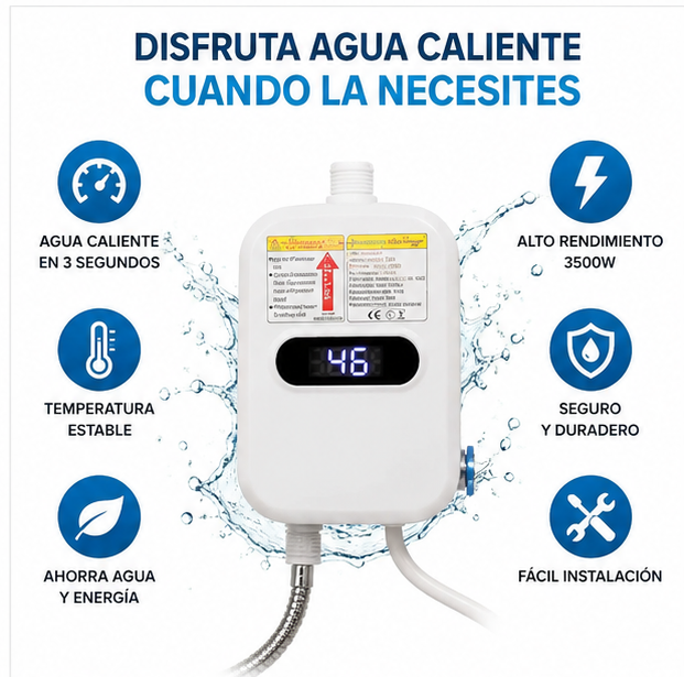 Agua caliente al instante en solo 3 segundos /  Calentador de Agua Instantáneo con Ducha LED