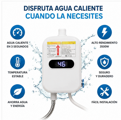 Agua caliente al instante en solo 3 segundos /  Calentador de Agua Instantáneo con Ducha LED