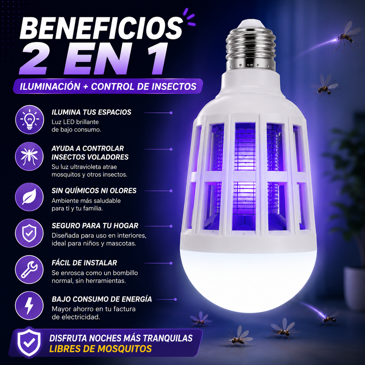 💡 Ampolleta LED Mata Mosquitos 2 en 1 🦟 | Ilumina y Ayuda a Controlar Insectos