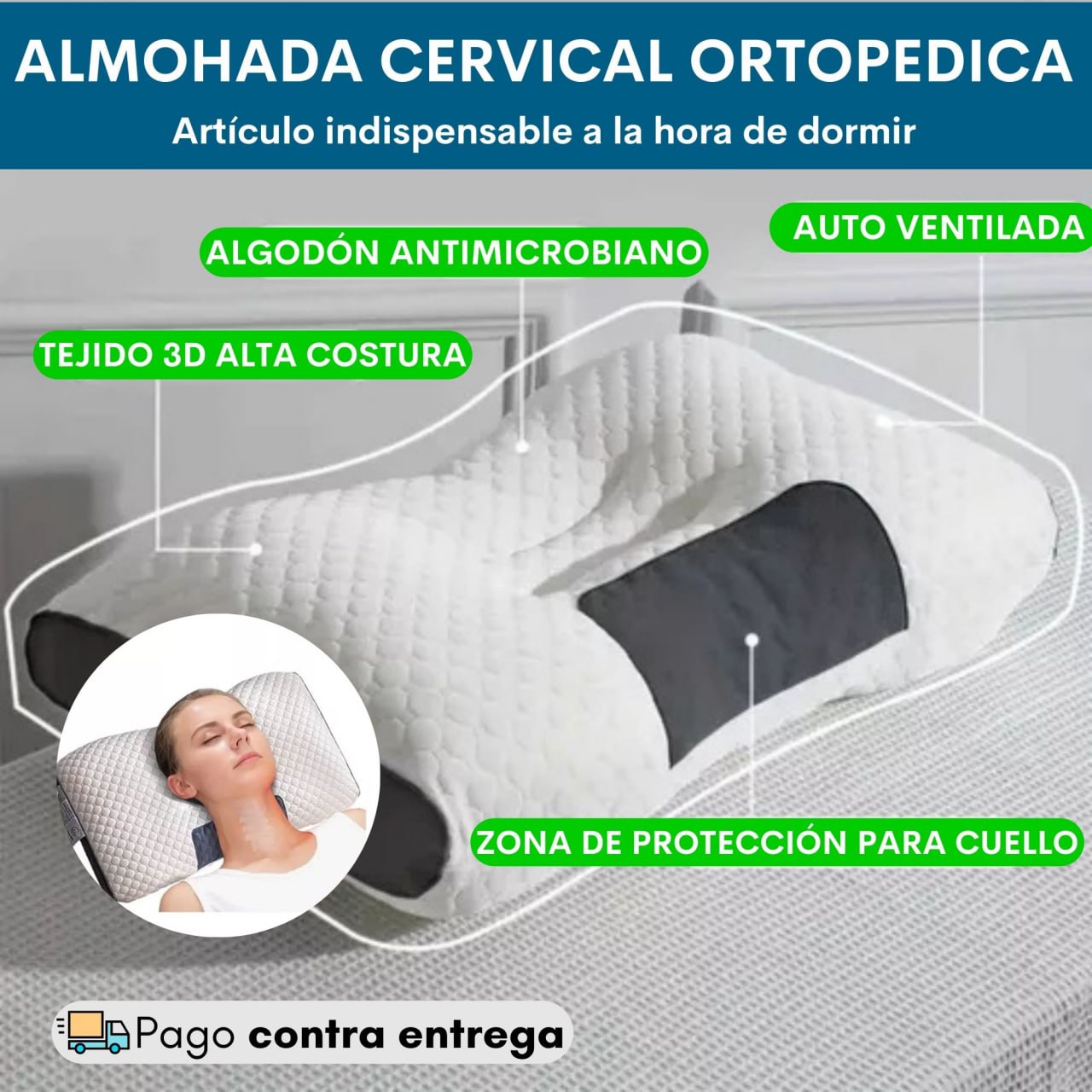 Almohada Cervical Ortopédica - Alivio del Dolor y Sueño Reparador