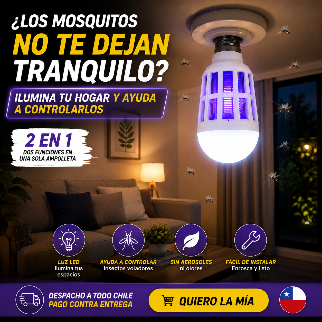 💡 Ampolleta LED Mata Mosquitos 2 en 1 🦟 | Ilumina y Ayuda a Controlar Insectos