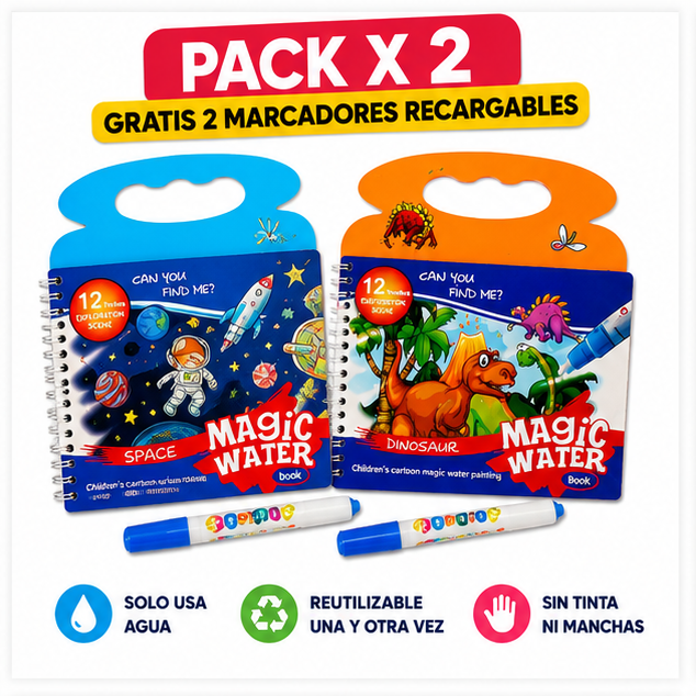 Pack x 2 Libros Mágico para Colorear con Agua - Reutilizable para Niños 🚸 Diversión Sin Manchas Aprender jugando 🖍️🌈