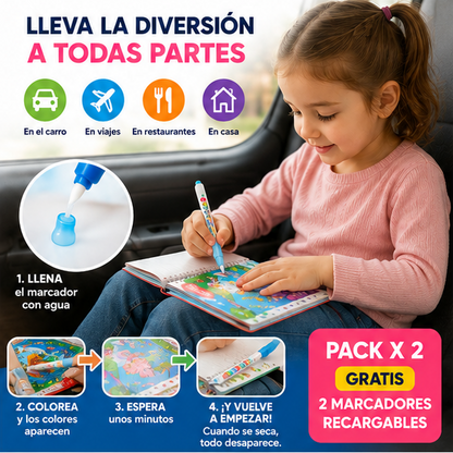Pack x 2 Libros Mágico para Colorear con Agua - Reutilizable para Niños 🚸 Diversión Sin Manchas Aprender jugando 🖍️🌈