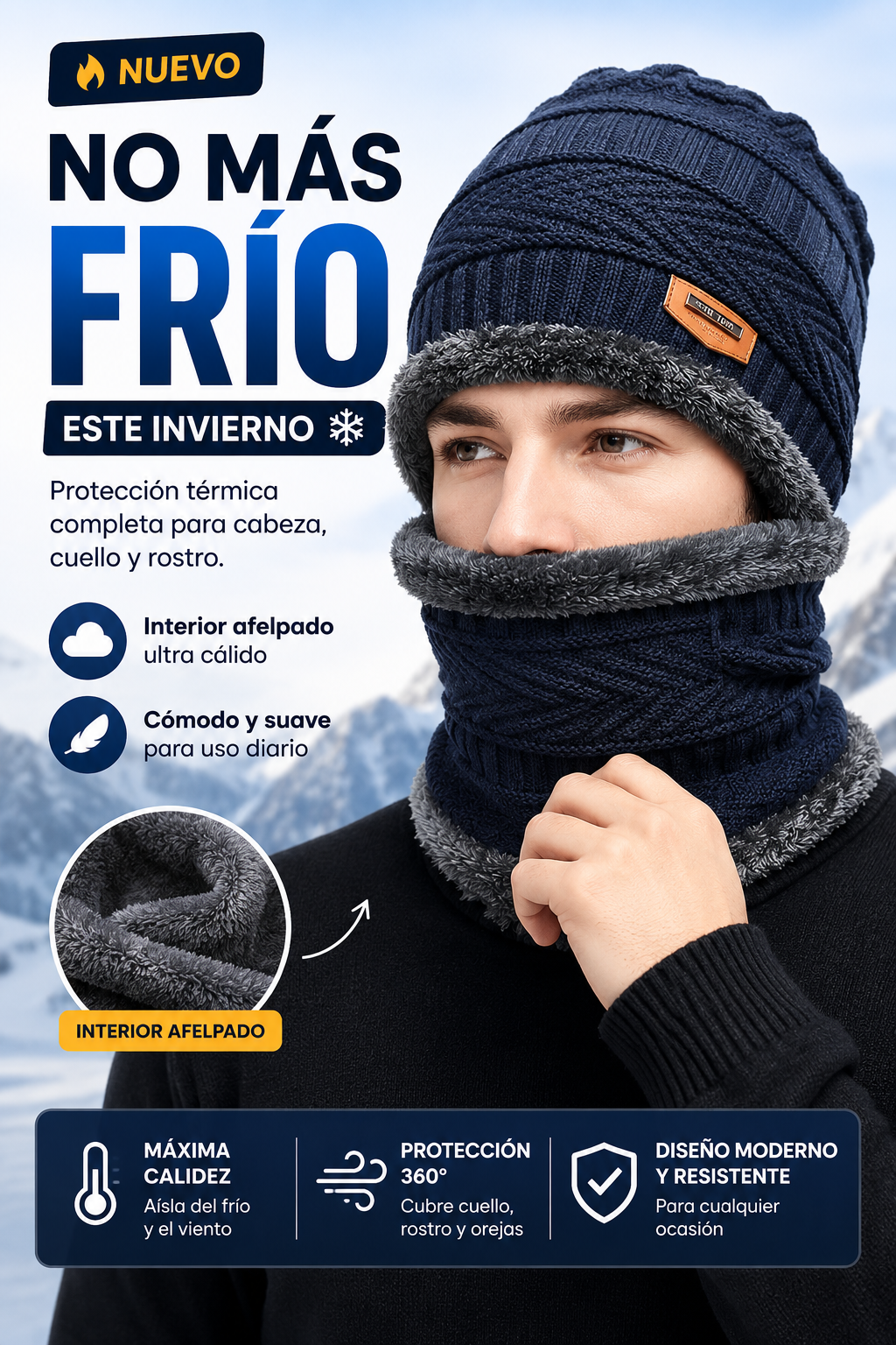 Protege tu cabeza, cuello y rostro con el gorro térmico que mantiene el calor incluso en días extremos.