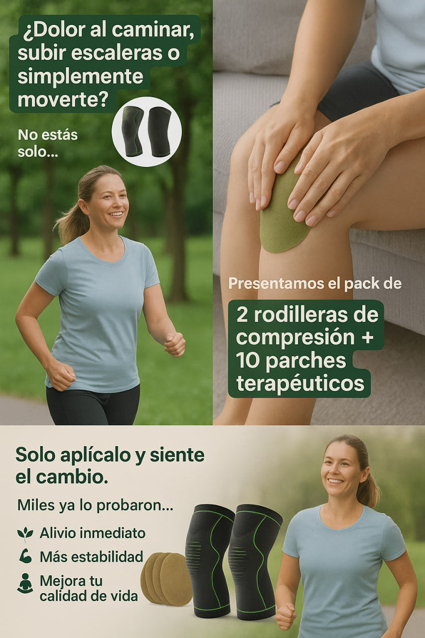 🔥COMBO 2 Rodilleras largas de compresión + 10  Parches térmicos:  Recupera tu movilidad