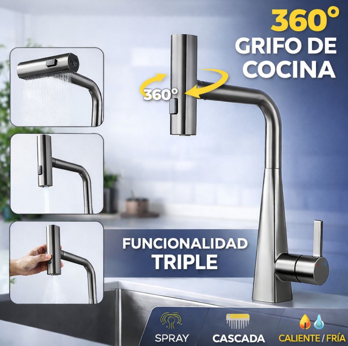 Grifo Multifuncional / Adaptador de grifo 360° con 4 funciones